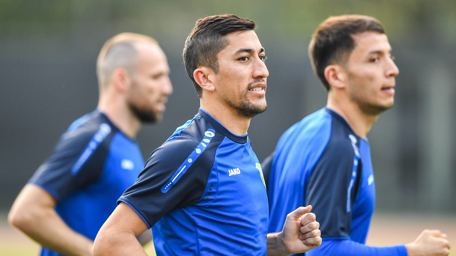 Odil Ahmedov of Uzbekistan national football team takes part in a training session.